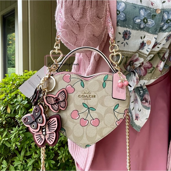Coach Set Heart Cherry Print Heart Shaped Crossbody Butterfly Cluster Charm - Picture 3 of 14